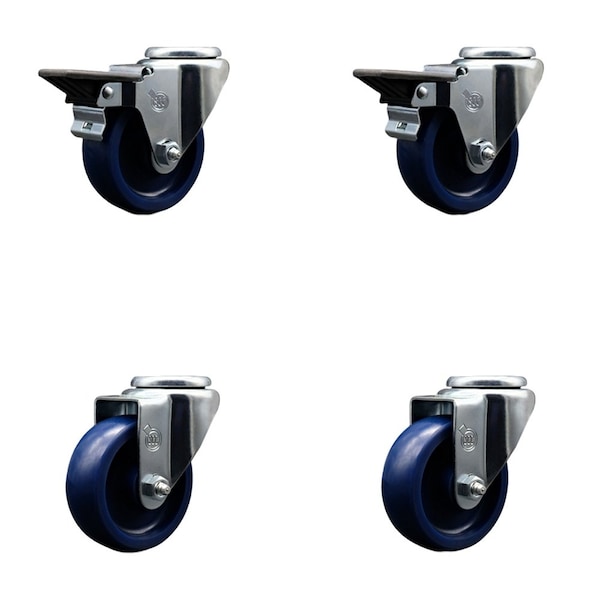 3.5'' Solid Poly Wheel Swivel Bolt Hole Caster Set with 2 Posi Lock Brakes, 4PK